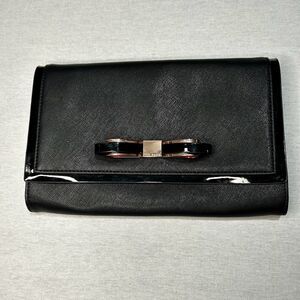 Ted Baker Clutch in Black with Rose Gold Bow, Lined in Black and White Floral